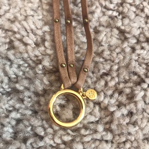 Gorjana leather studded three chord wrap bracelet, brown and gold - Picture 5 of 5